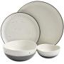 Gibson Elite Rhinebeck Round Reactive Glaze Double Bowl Stoneware Dinnerware Set, Service for Four (16pcs), White and Black