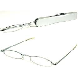 I-Mag Mini Metal Spring Hinge Reading Glasses with Slide Open Hard Case (Silver, 2.50)