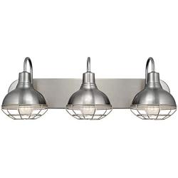 Kira Home Liberty 24'' 3-Light Modern Industrial Vanity/Bathroom, Kitchen Light + Metal Cage Shades, Brushed Nickel Finish