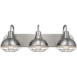 Kira Home Liberty 24'' 3-Light Modern Industrial Vanity/Bathroom, Kitchen Light + Metal Cage Shades, Brushed Nickel Finish