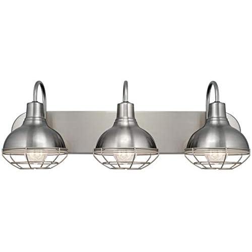 Kira Home Liberty 24'' 3-Light Modern Industrial Vanity/Bathroom, Kitchen Light + Metal Cage Shades, Brushed Nickel Finish