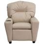 Flash Furniture Contemporary Beige Vinyl Kids Recliner with Cup Holder