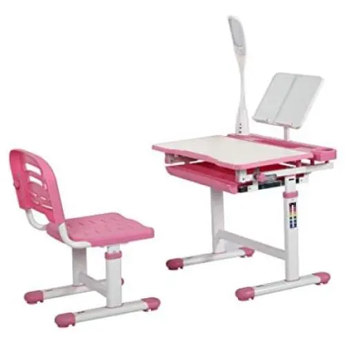 Diroan Kids Functional Desk and Chair Set, Height Adjustable Children School Study Desk with Tilt Desktop, Book Stand, LED Light, Metal Hook and Storage Drawer for Boys Girls (Pink) Diroan Kids Functional Desk and Chair Set, Height Adjustable Children School Study Desk with Tilt Desktop, Book Stand, LED Light, Metal Hook and Storage Drawer for Boys Girls (Pink)