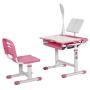 Diroan Kids Functional Desk and Chair Set, Height Adjustable Children School Study Desk with Tilt Desktop, Book Stand, LED Light, Metal Hook and Storage Drawer for Boys Girls (Pink)