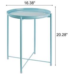 CERBIOR Tray End Table, Round Metal Tray Table Side Sofa Table Anti-Rust and Waterproof Outdoor & Indoor Snack Table Accent Coffee Table Gray Blue