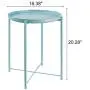 CERBIOR Tray End Table, Round Metal Tray Table Side Sofa Table Anti-Rust and Waterproof Outdoor & Indoor Snack Table Accent Coffee Table Gray Blue