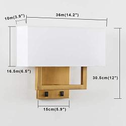 Permo 2-Lights Wall Sconce Light Fixture Antique Finish with White Textile Shades and 2pcs On/Off Switch Button Living Room Bedside Nightstand Light