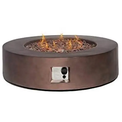 HOMPUS Propane Patio Fire Pit Table, Lava Rocks and Rain Cover for Outdoor Leisure Party,50,000 BTU 42-inch Round Bronze Concrete Fire Table HOMPUS Propane Patio Fire Pit Table, Lava Rocks and Rain Cover for Outdoor Leisure Party,50,000 BTU 42-inch Round Bronze Concrete Fire Table
