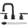 WOWOW Two Handles Widespread 8 inch Bathroom Faucet Black 3 Pieces Basin Faucets 360 Degree Swivel Spout Lavatory Sink Faucet