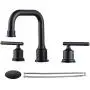 WOWOW Two Handles Widespread 8 inch Bathroom Faucet Black 3 Pieces Basin Faucets 360 Degree Swivel Spout Lavatory Sink Faucet