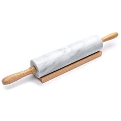 Fox Run Polished Marble Rolling Pin with Wooden Cradle, 10-Inch Barrel, White