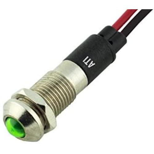 Alpinetech PL8B-G Green 12V 8mm 5/16'' LED Metal Signal Indicator Pilot Dash Light