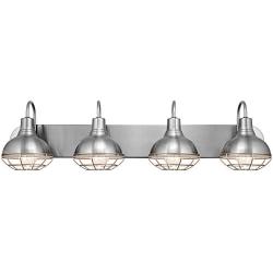 Kira Home Liberty 36'' 4-Light Modern Industrial Vanity/Bathroom, Kitchen Light + Metal Cage Shades, Brushed Nickel Finish