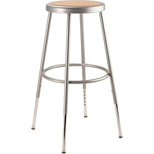 National Public Seating 6224H Steel Stool with Hardboard Seat Adjustable, 25''-33'', Grey