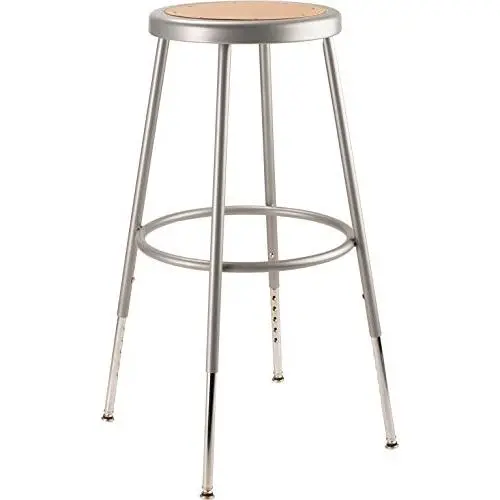 National Public Seating 6224H Steel Stool with Hardboard Seat Adjustable, 25''-33'', Grey