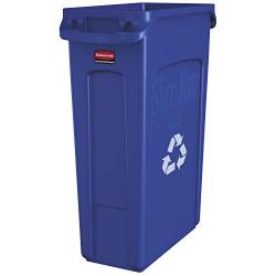 Rubbermaid Commercial Products Slim Jim Plastic Rectangular Recycling Bin With Venting Channels, 23 Gallon, Blue Recycling FG354007BLUE