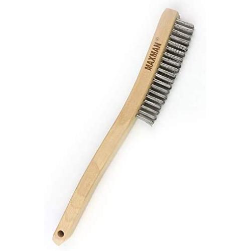 Wire Brush,Stainless Steel Wire Scratch Brush for Cleaning Rust with 14'' Long Curved Beechwood Handle,Large