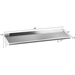 Stainless Steel Shelf 12 x 48 Inches, 280 lb, Commercial NSF Wall Mount Floating Shelving for Restaurant, Kitchen, Home and Hotel