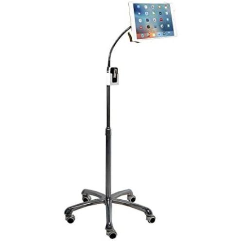 CTA Digital: Heavy-Duty Height-Adjustable Rotating Tablet Stand with Gooseneck, Locking Wheels, Fits 10.2-Inch (7th & 8th Gen.), iPad Air 3, 12.9-Inch iPad Pro & More, Silver, Universal (PAD-HFS)