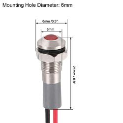 uxcell Signal Indicator Light AC/DC 12V-24V 6mm Red LED Metal Shell 5pcs