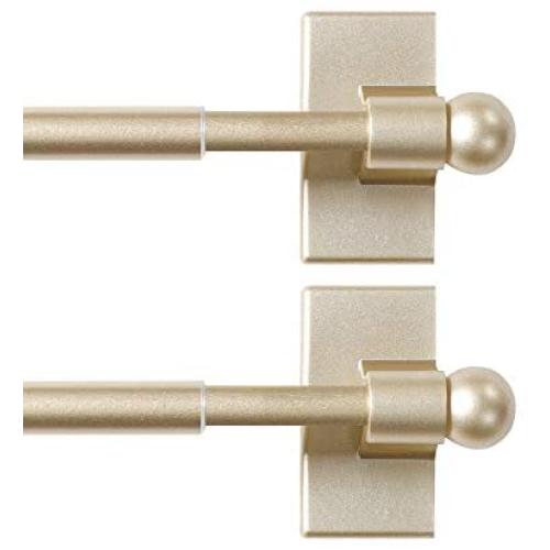 H.VERSAILTEX Magnetic Curtain Rods for Metal Doors Top and Bottom Set of 2 Multi-Use Adjustable Appliances for Iron and Steel Place, Petite Ball Ends, 9 to 16 Inch, 1/2 Inch Diameter, Champagne Gold