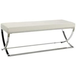 Man-Made Leather Bench with Metal Base White and Chrome