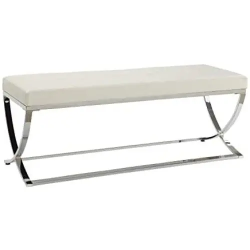 Man-Made Leather Bench with Metal Base White and Chrome Man-Made Leather Bench with Metal Base White and Chrome