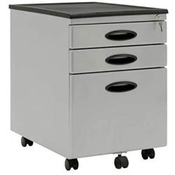 Calico Designs Metal Full Extension, Locking, 3-Drawer Mobile File Cabinet Assembled (Except Casters) for Legal or Letter Files with Supply Organizer Tray in Silver