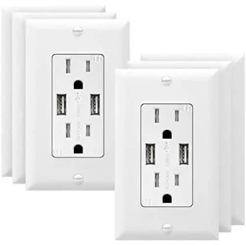 TOPGREENER 3.1A USB Wall Outlet Charger, 15A Tamper-Resistant Receptacles, Compatible with iPhone SE/11/XS/XR/X/8, Samsung Galaxy S20/S10/S9/Note, LG, HTC & More, UL Listed, TU2153A, White 6 Pack