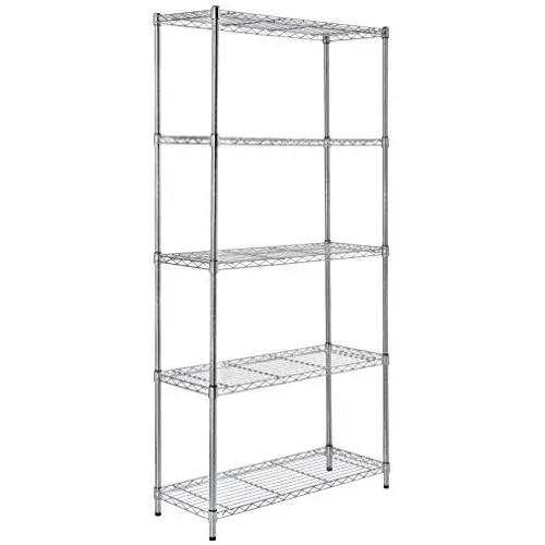 Amazon Basics 5-Shelf Adjustable, Heavy Duty Storage Shelving Unit (350 lbs loading capacity per shelf), Steel Organizer Wire Rack, Chrome, (36L x 14W x 72H) Amazon Basics 5-Shelf Adjustable, Heavy Duty Storage Shelving Unit (350 lbs loading capacity per shelf), Steel Organizer Wire Rack, Chrome, (36L x 14W x 72H)