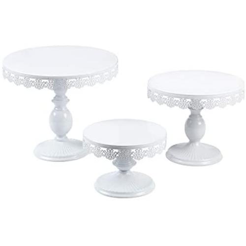VILAVITA Set of 3 Cake Stands Round Cupcake Stands Metal Dessert Display Cake Stand, White