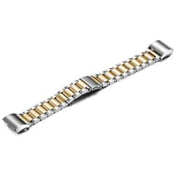 Shangpule Fitbit Charge 2 Wrist Band, Stainless Steel Metal Replacement Smart Watch Band Bracelet with Double Button Folding Clasp for Fitbit Charge 2 (Silver + Gold)