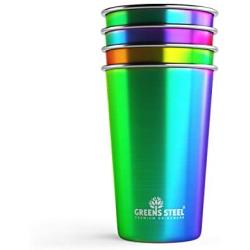 Stainless Steel Cups 16oz Pint Tumbler (4 Pack) - Premium Metal Drinking Glasses | Stackable Durable Cup (16oz Rainbow)