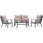 Kullavik 4 Pieces Patio Furniture Set Outdoor Conversation Set Steel Frame Sectional Chat Sofa with 4 Seats, 4 Cushions & 1 Tempered Glass Coffee Table, Sand Kullavik 4 Pieces Patio Furniture Set Outdoor Conversation Set Steel Frame Sectional Chat Sofa with 4 Seats, 4 Cushions & 1 Tempered Glass Coffee Table, Sand
