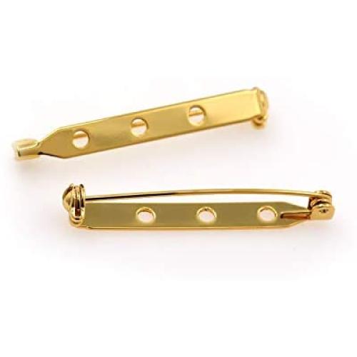 Brass Brooch Pin,3 Holes Metal Parts for Handmade Accessories,Safety Pin Charm,Multiple Size Choose.20Pcs (Gold, 46.5x4.5)