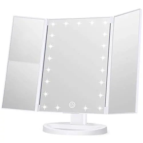Wondruz Makeup Mirror Vanity Mirror with Lights, 1x 2X 3X Magnification, Touch Screen Switch, Dual Power Supply, Portable Trifold Makeup Mirror Cosmetic Lighted Up Mirror Wondruz Makeup Mirror Vanity Mirror with Lights, 1x 2X 3X Magnification, Touch Screen Switch, Dual Power Supply, Portable Trifold Makeup Mirror Cosmetic Lighted Up Mirror