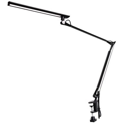 Amzrozky Drafting Table Lamp,Metal Architect LED Desk Lamp, Swing Arm Task Lamp with Clamp,Eye-Care Dimmable Office Light with 5 Color 5 Brightness,Touch Control,Memory Function,Black