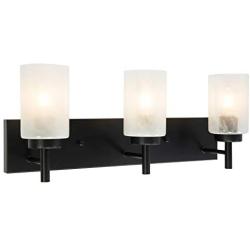 VINLUZ 3-Light Modern Bathroom Vanity Light Fixtures Black Finished Metal Wall Lighting sonces with White Alabaster Glass for Bedrooms Living Rooms Hallway