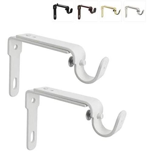 gb Home Collection Adjustable Curtain Rod Bracket Set of 2, White, Premium Steel Single Rod Bracket for Walls, Drapery Rod Holder, Extendable Metal Wall Bracket