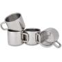 Stainless Steel Espresso Cups: Set of 4 Double Wall Insulated 3 Ounce Small Metal Cups with Handle, Shatterproof, Demitasse, Keeps Espresso Hot