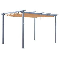 ALEKO PERGSAND10X13 Aluminum Outdoor Retractable Canopy Pergola - 13 x 10 Ft - Sand Color