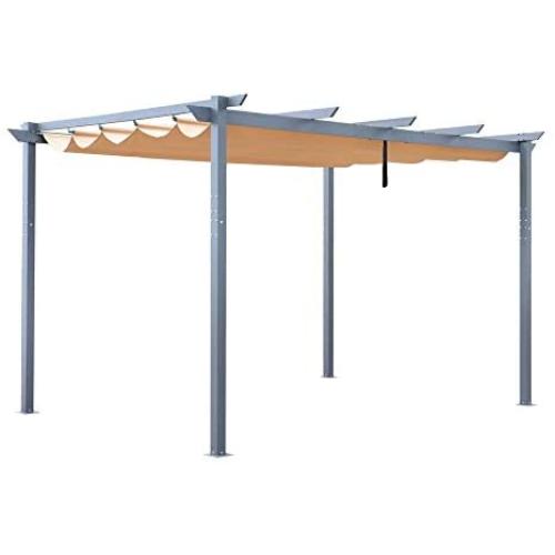 ALEKO PERGSAND10X13 Aluminum Outdoor Retractable Canopy Pergola - 13 x 10 Ft - Sand Color