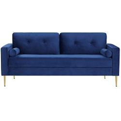 VASAGLE Sofa, Couch for Living Room, Velvet Surface, for Apartment, Small Space, Solid Wood Frame, Metal Legs, Easy Assembly, Mid-Century Modern Design, 71.3 x 32.3 x 33.9 Inches, Blue ULCS002Q01