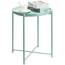 danpinera End Table, Side Table Metal Waterproof Small Coffee Table Sofa Side Table with Round Removable Tray for Living Room Bedroom Balcony and Office (Mint Blue)