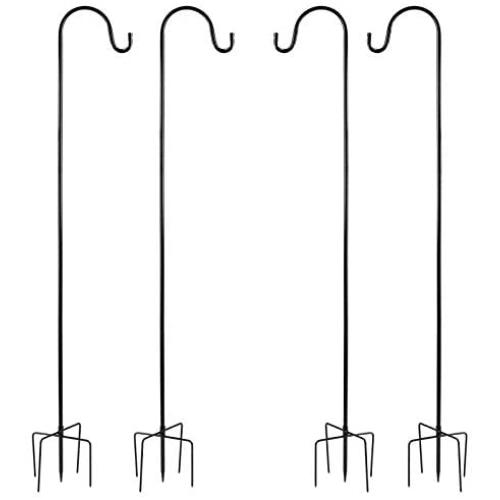 MIYA Shepherds Hook - 51 Inch Solid Bird Feeder Pole - Heavy Duty 2/5 Inch Thick 5 Prong Metal Hanger Hook for Hanging Plants, Wreaths, Lanterns, Baskets, String Lights, Other Decorations(4 Pack)