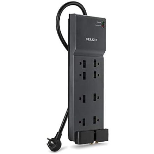 Belkin 8-Outlet Home And Office Surge Protector, Telephone Line And Flat AC Plug, 12ft Cord