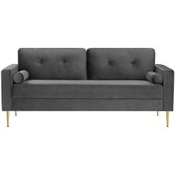 VASAGLE Sofa, Couch for Living Room, Velvet Surface, for Apartment, Small Space, Solid Wood Frame, Metal Legs, Easy Assembly, Mid-Century Modern Design, 71.3 x 32.3 x 33.9 Inches, Gray ULCS002G01