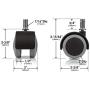 Slipstick CB680 2 Inch Floor Protecting Rubber Office Chair Caster Wheels (Set of 5) Standard Stem Size - Black/Gray
