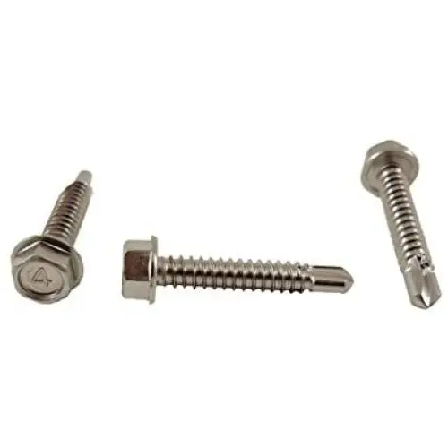 Stainless #14 x 1-1/2'' Hex Washer Head Self Drilling Sheet Metal Tek Screws with Drill Point, (3/4'' to 2-1/2'' Lengths in Listing) 50 Pieces (#14 x 1-1/2 inch) Stainless #14 x 1-1/2'' Hex Washer Head Self Drilling Sheet Metal Tek Screws with Drill Point, (3/4'' to 2-1/2'' Lengths in Listing) 50 Pieces (#14 x 1-1/2 inch)