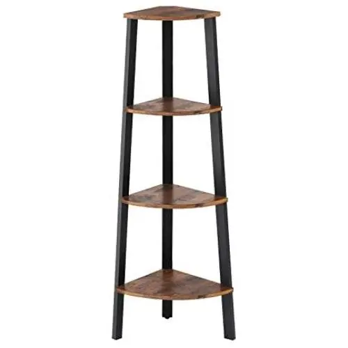 VASAGLE Industrial Corner Shelf, 4-Tier Bookcase, Storage Rack, Plant Stand for Home Office, Wood Look Accent Furniture with Metal Frame, Rustic Brown ULLS34X VASAGLE Industrial Corner Shelf, 4-Tier Bookcase, Storage Rack, Plant Stand for Home Office, Wood Look Accent Furniture with Metal Frame, Rustic Brown ULLS34X